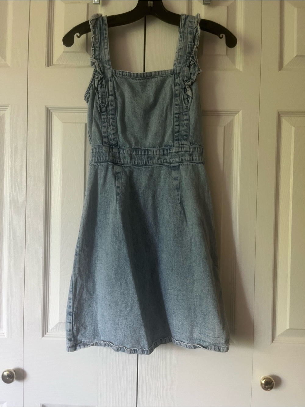 Light Wash Denim Sundress with Ruffle Straps & Smocked Back